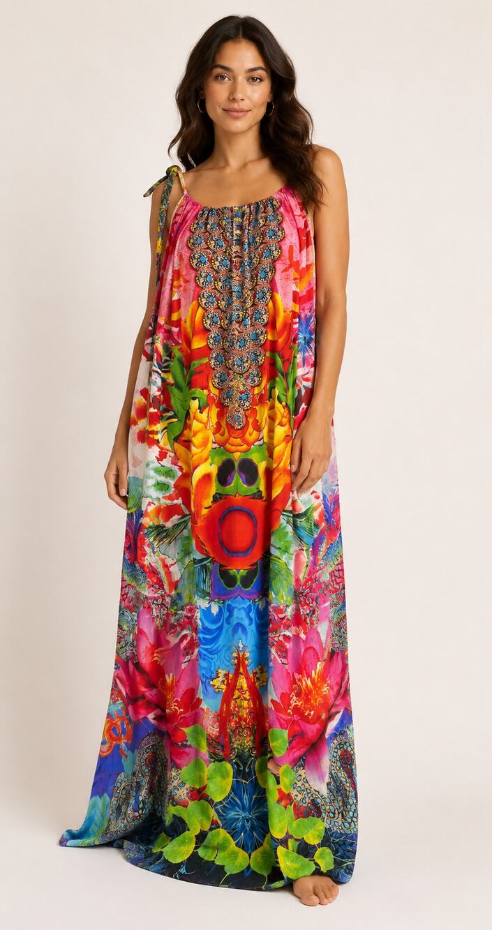 DKM Accessories Womens Colorful Tropical Beach Maxi Dress Kaftan One Size New